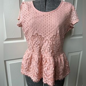 Maurices Peplum Top Large Peach Orange Lace Short Sleeve Blouse Women's